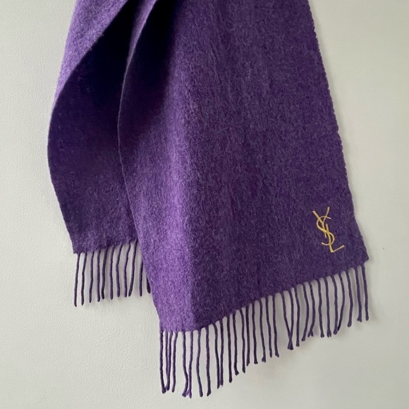 Yves Saint Laurent Accessories - YSL Purple Wool Fringed Scarf